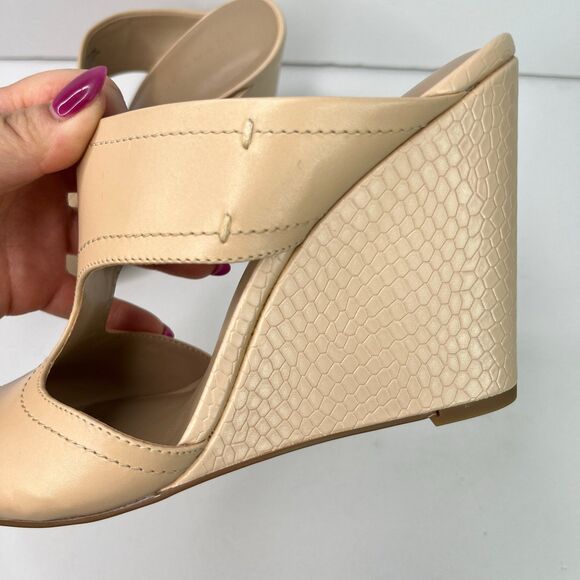 H by Halston Open-Toe Cut-Out Leather Mules Heels- Holly Nude Size 9.5 #516 - Picture 10 of 12